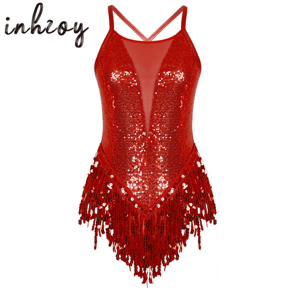 Nữ Lấp Lánh Tua Rua Body Kim Sa Lấp Lánh Thể Dục Dụng Cụ Váy Múa Leotard Tua Rua Liền Quần Latin Jazz Khiêu Vũ Trình Diễn Trang Phục