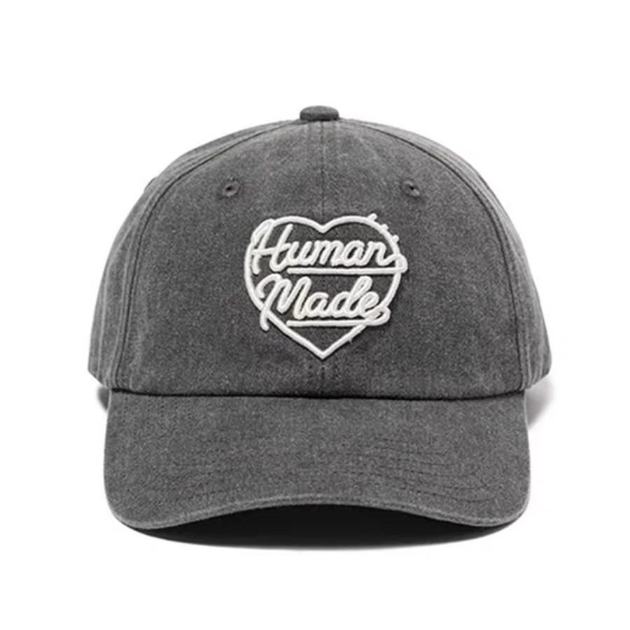 Gorra de Béisbol con Parche de Corazón Estilo Human Made, Gorra de Algodón Lavado con Visera Curva para Hombre y Mujer