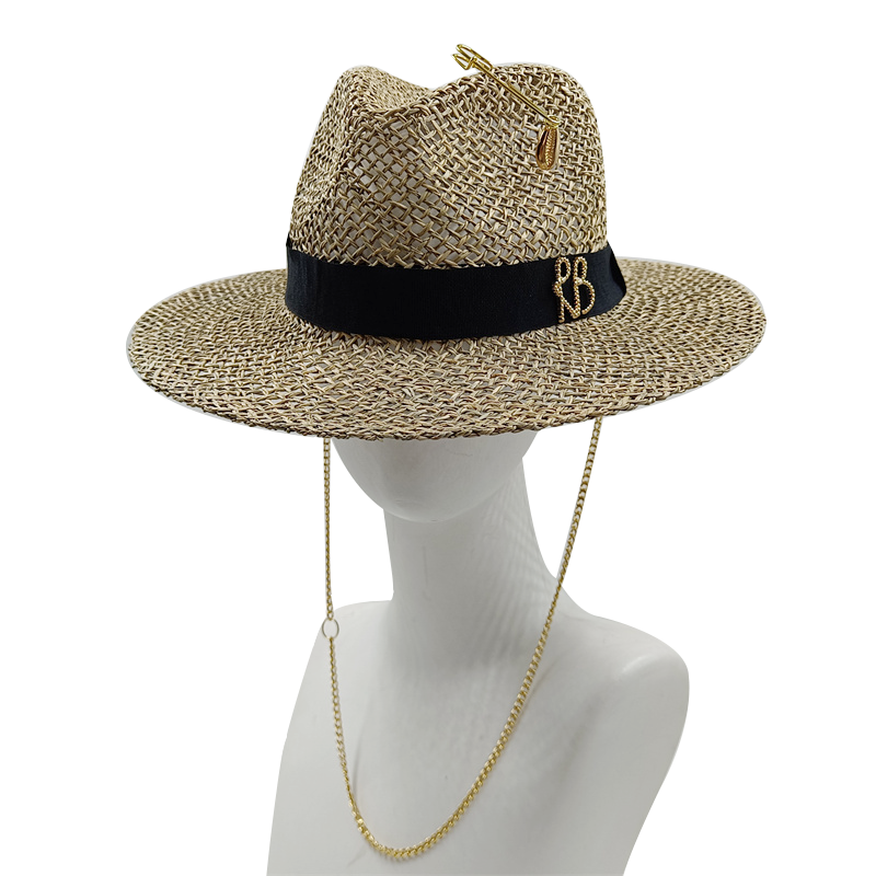 Chapéu feminino grama salgada chapéu de palha carta jazz chapéu de sol masculino e feminino verão panamá jazz chapéu de férias ao ar livre praia chapéu de sol inteiros