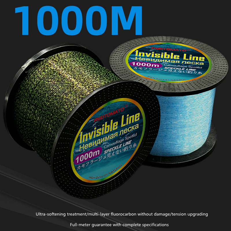 1000 m unsichtbare Angelschnur, gepunktetes Monofilament, 3D-Camouflage, sinkender Nylonfaden, japanische, gesprenkelte Karpfen-Linie mit Fluorkohlenstoffbeschichtung