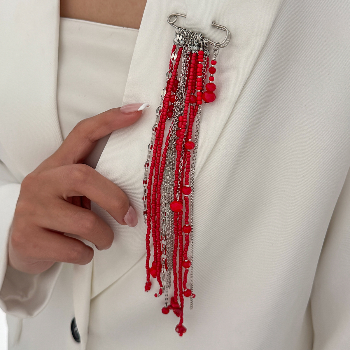 Ingemak, broches largos con cuentas de cristal rojo a la moda para mujer, Vintage, creativo, geométrico Irregular, cuello de camisa, solapa, accesorios de Pin para traje