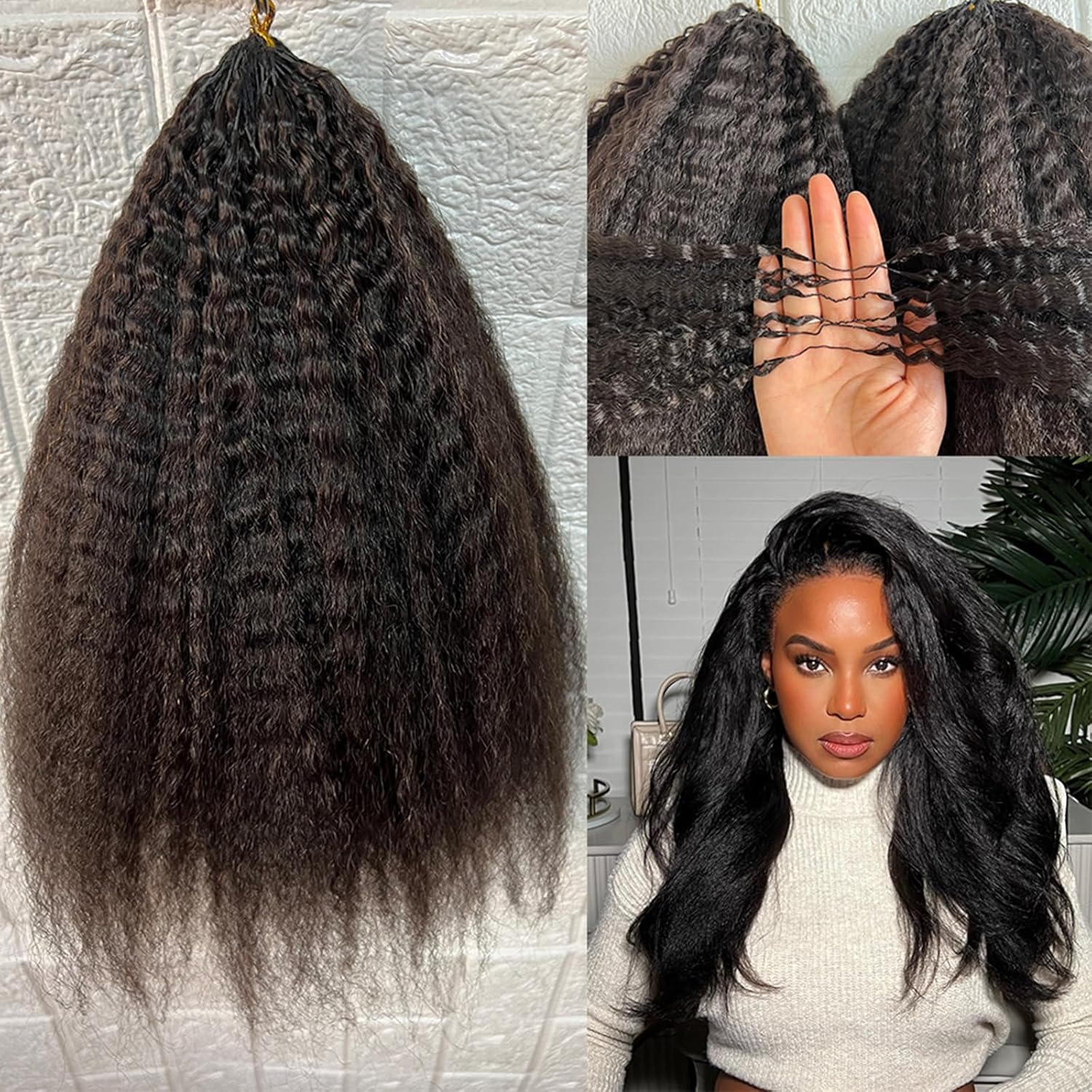 Mèches 100% naturelles crépues et lisses au Crochet, plumes, pré-séparées, sans nœuds, pour tresses Boho réutilisables