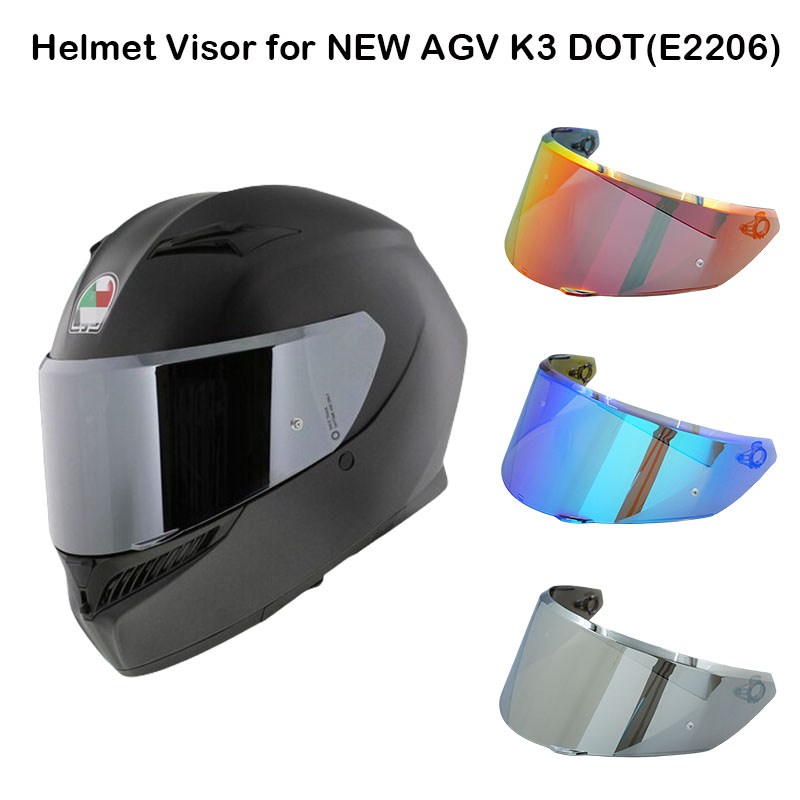 Viseira de capacete para novo agv k3 dot (e2206), lente de vidro para capacete de motocicleta, escudo de para-brisa, visor, tela, acessórios de mica