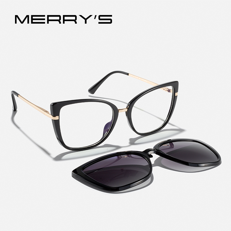 Женские оправы для очков MERRYS, модные оправы для очков кошачий глаз с поляризационными зажимами S2517
