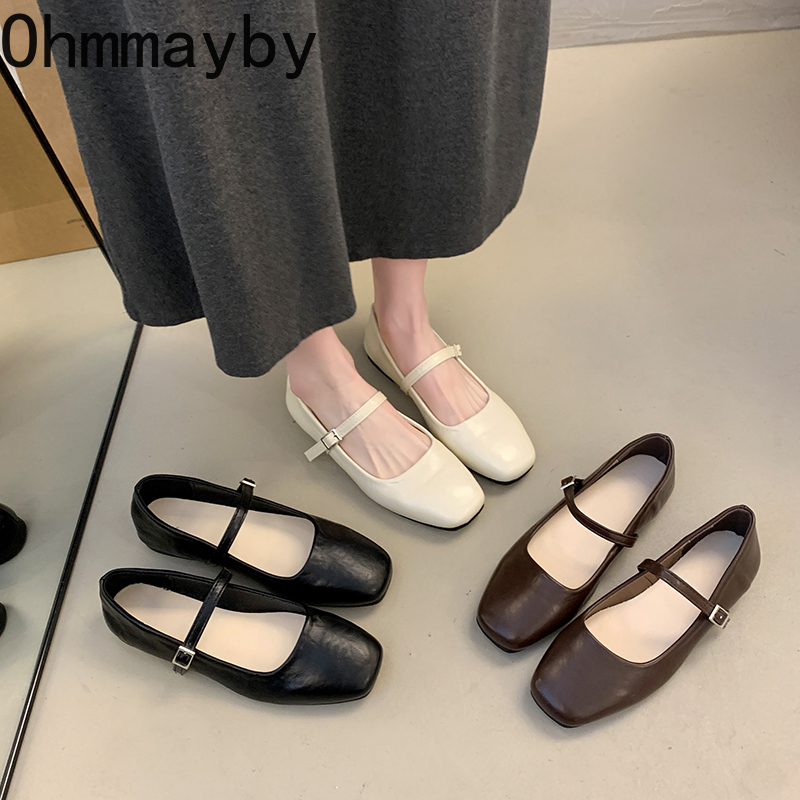 2026 nova primavera feminina ballet apartamentos confortáveis dedo do pé quadrado sapatos rasos estilo rua couro macio senhoras eelgant vestido sapatos