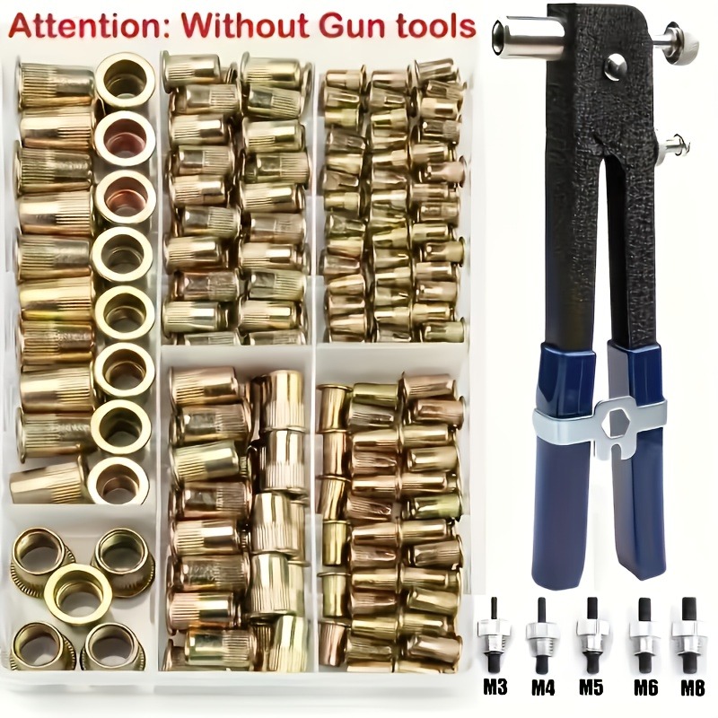 Juego de Herramientas Profesionales para Tuercas Remachables |   Tuercas Remachables Cilíndricas de Cabeza Plana M3-M10, para Láminas Metálicas Delgadas, Duraderas y Multifuncionales