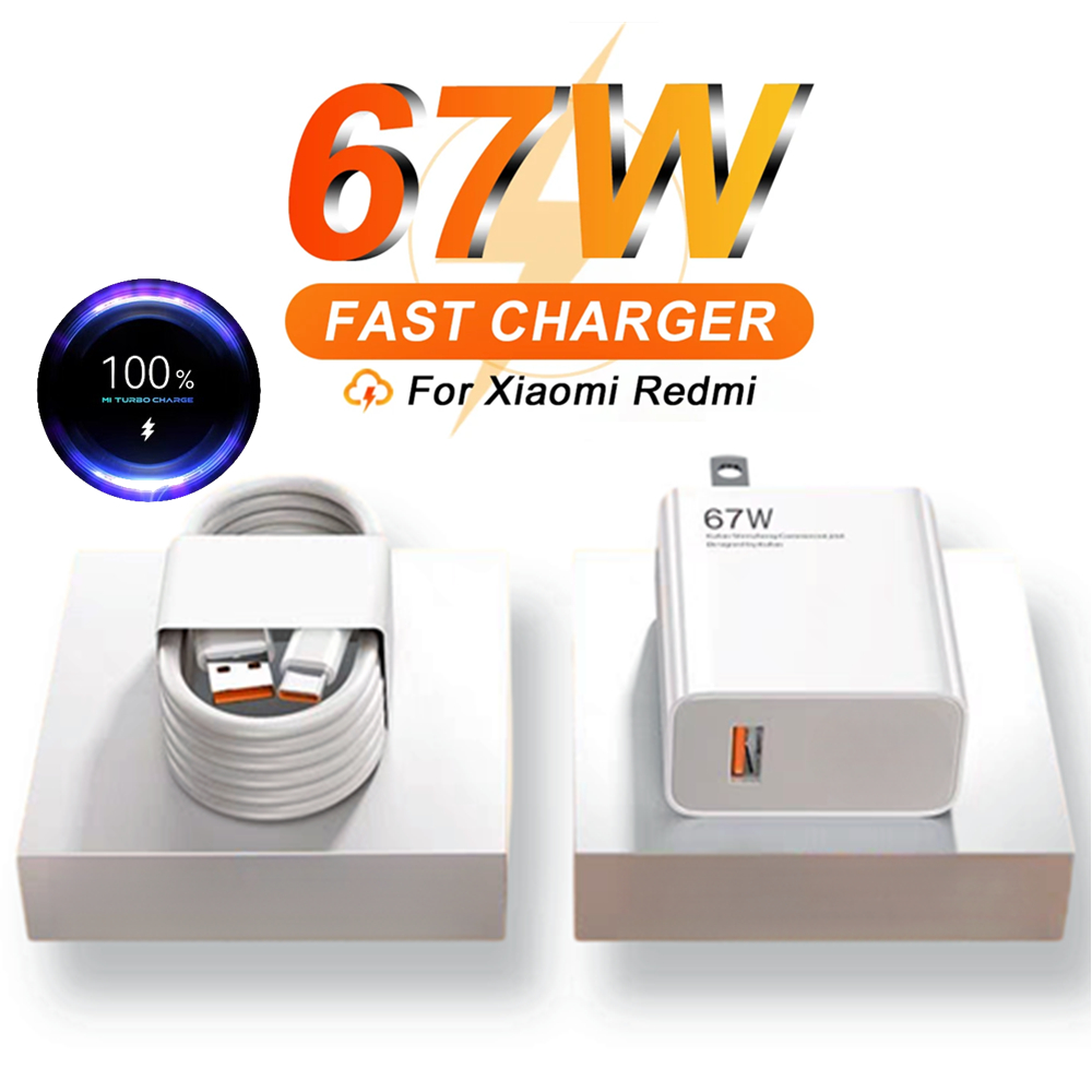 Spina americana 6A 67W Turbo Caricatore USB veloce per Xiaomi 10 11 12 13T 14T Redmi Nota 11S 12 13 14 POCO X4 F5 Tipo C Cavo di ricarica rapida