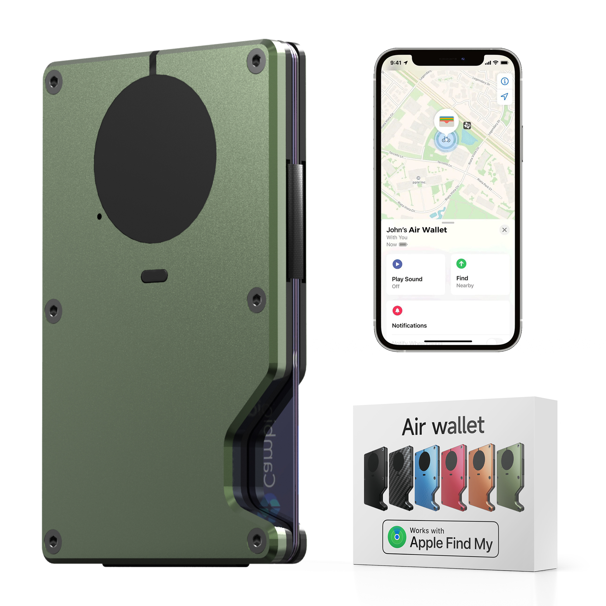 Carteira com chip Airtag integrado, porta cartão de crédito com bloqueio Rfid, carteira fina para homens, compatível apenas com Apple Find My ios