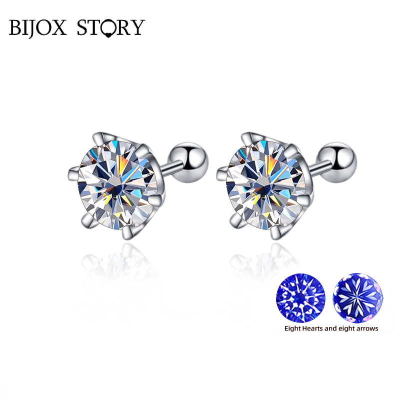 BIJOX STORY 0.5-2ct Moissanite Orecchini a vite D Colore 925 Orecchini in argento sterling con diamanti per le donne Gioielleria raffinata da sposa