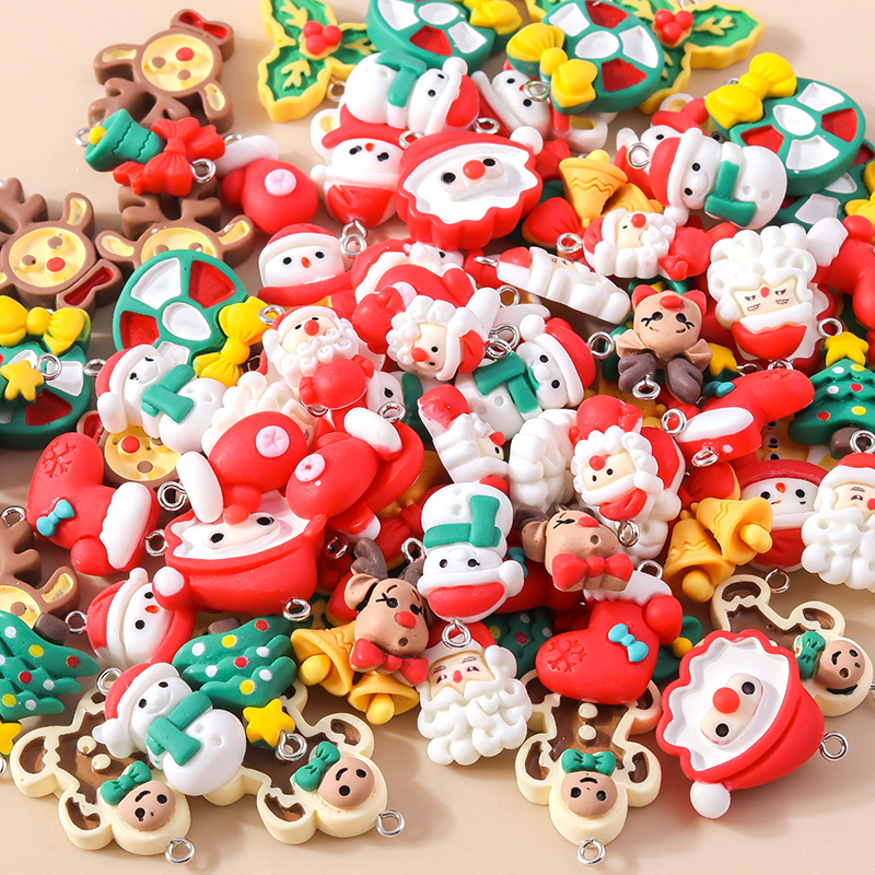 Leslie 10 Stuks Kerst Charmes Schattige Hars Hert Boom Bel Sneeuwpop Santa Claus Bedels Hangers Voor Diy Sieraden Maken Accessoires