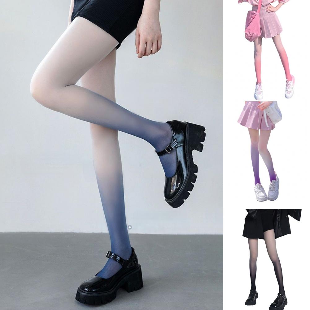 Collants longs de cosplay couleur bonbon pour femmes, dégradé de couleurs contrastées, fins, respirants, collants de mode pour étudiantes