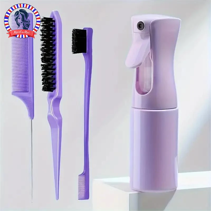 Ensemble d'outils de coiffure, flacon pulvérisateur, peigne queue de Rat, brosse à cheveux taquine, contrôle des bords, peigne pour peigner les cheveux lissants, 4 pièces/ensemble