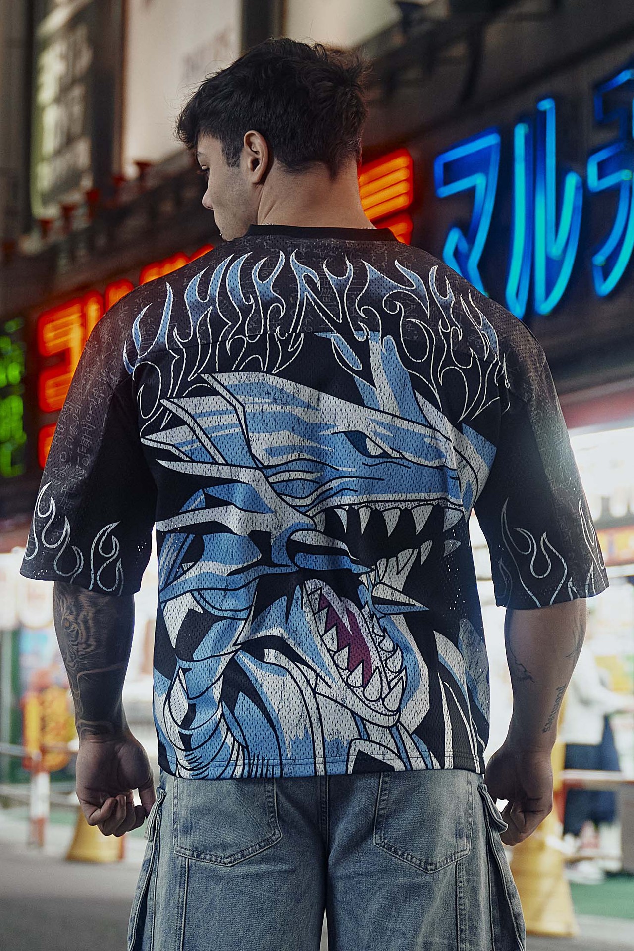 Camiseta de gran tamaño de marca YA, camiseta de ocio callejero de secado rápido, camiseta de malla grande transpirable, camiseta gráfica de animación, manga corta para
