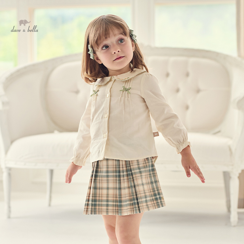 Dave Bella Children Skirt Set Girls Two-Piece Princess 2025 New Autumn Pleated Casual Fashion Sweet Academic-Style DB3241720