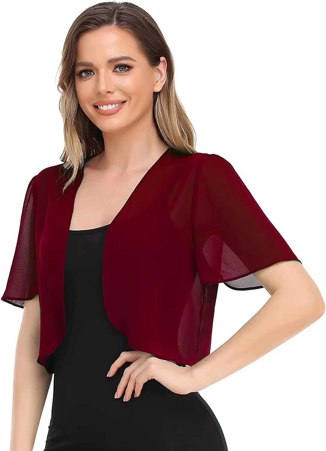2025Europe and America fashion ladies casual summer new chiffon short-sleeved cardigan jacket summer short-sleeved cardigan cape