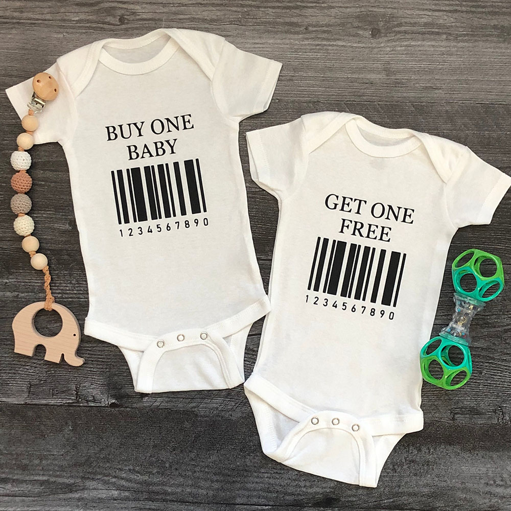 Buy One Baby Get One Free Printing Baby Romper Funny Twins Newborn Summer Bodysuit Baby Short Sleeve Jumpsuit Cute Infant Outfit