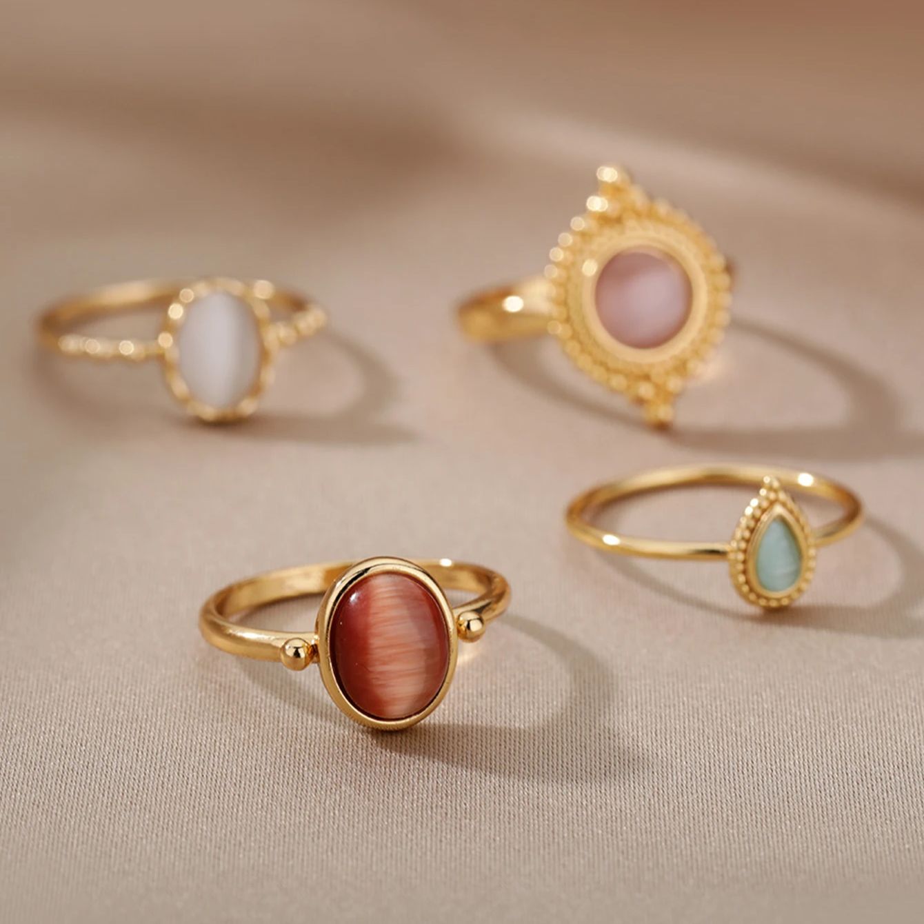 Cincin Opal Stainless Steel wanita, perhiasan cincin pernikahan warna emas tetesan air estetika untuk wanita