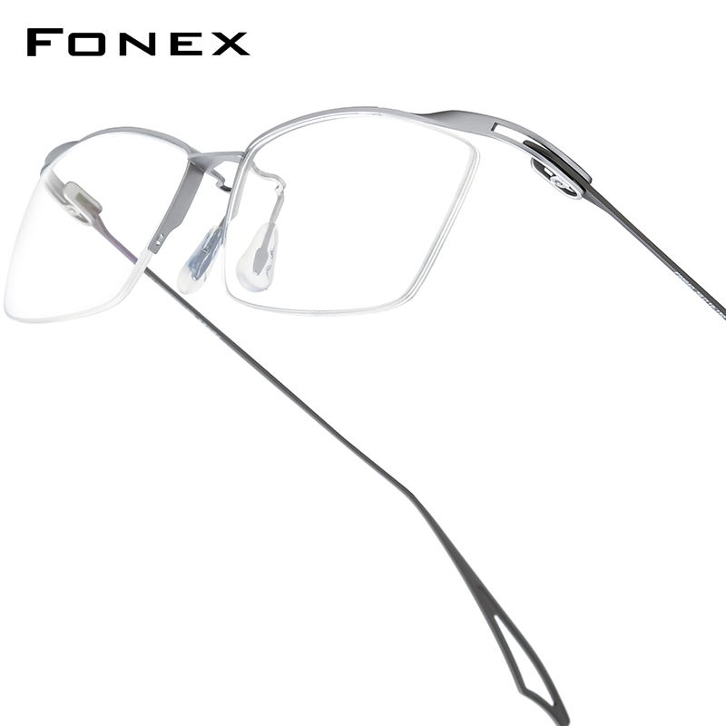 FONEX Titan-Brillengestell für Herren, Markendesign, halbrandlose quadratische Brille, ultraleichte japanische High-End-Halbrandbrille 98640
