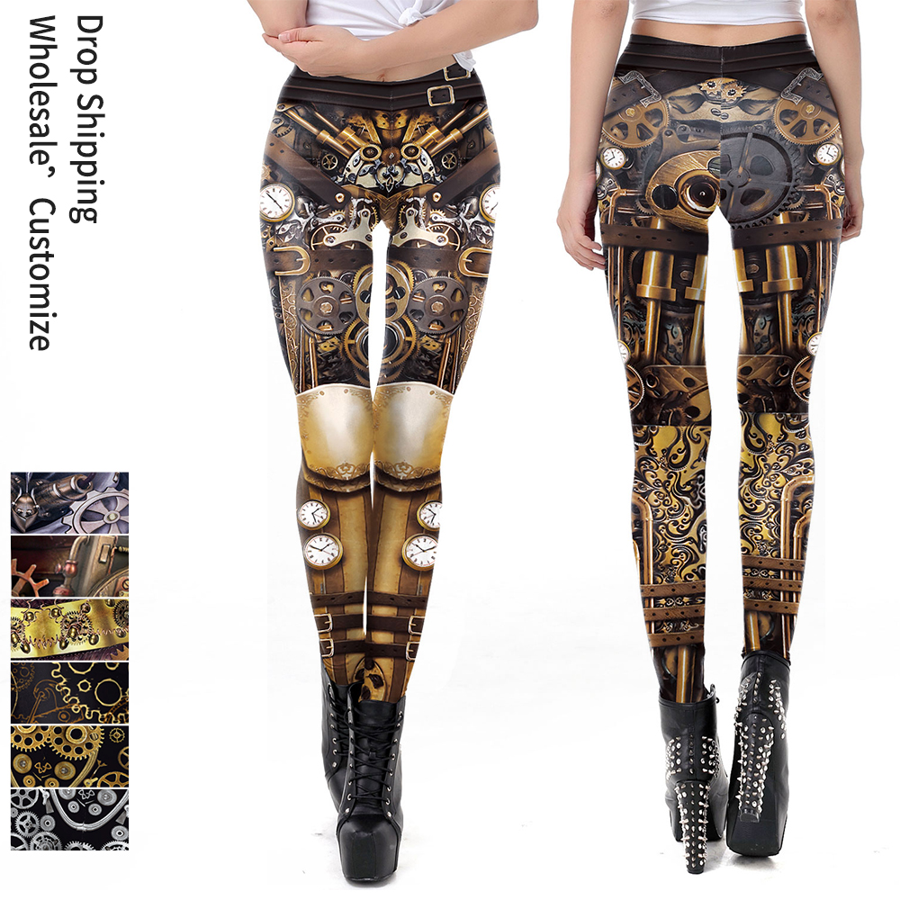 NADANBAO-mallas Punk para mujer, pantalones con estampado de Robot Retro, pantalones elásticos de cintura alta, ropa de calle para entrenamiento físico, medias sexis para fiesta