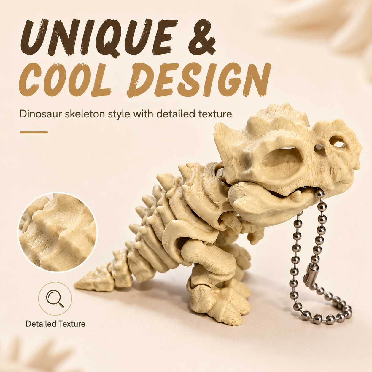 Rafford 3D Printed Tyrannosaurus Rex Skeleton Model – Rotatable Joints, Decor & Fidget Toy, Dinosaur Keychain, Holiday Gift