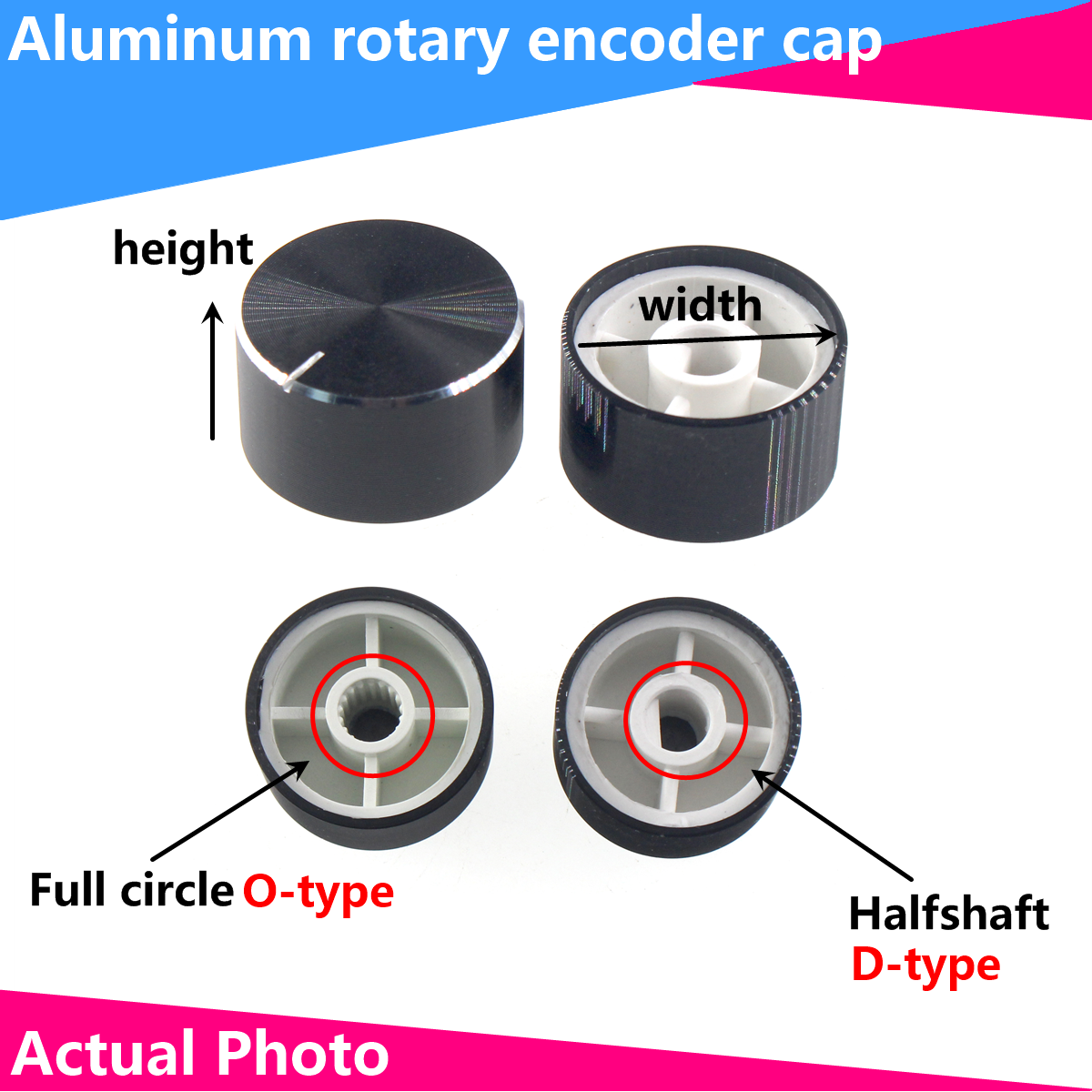 Encodeur de bouton en aluminium, carte son, potentiomètre, trou intérieur de 6mm, rotation de précision, réglage de l'amplificateur de volume de haute qualité, 2 pièces