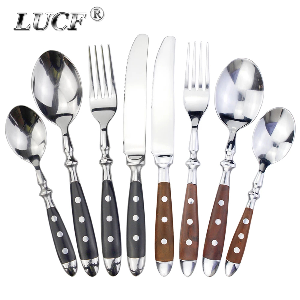 LUCF Classic Elegant Resin rivetti Handle Style posate occidentali In acciaio inossidabile 4 In 1 Set utensili delicati stoviglie per la casa