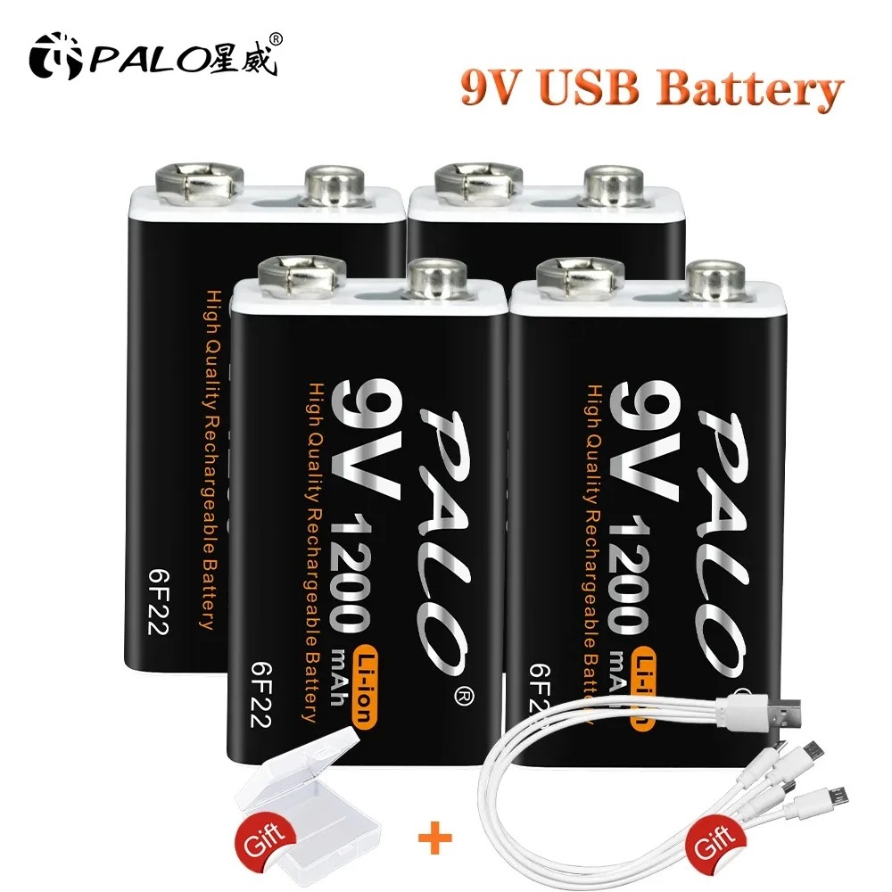 PALO 9V Akku 1200mAh 6F22 Micro USB 9V Li-Ion Lithium Batterien für Multimeter Mikrofon Spielzeug Fernbedienung KTV