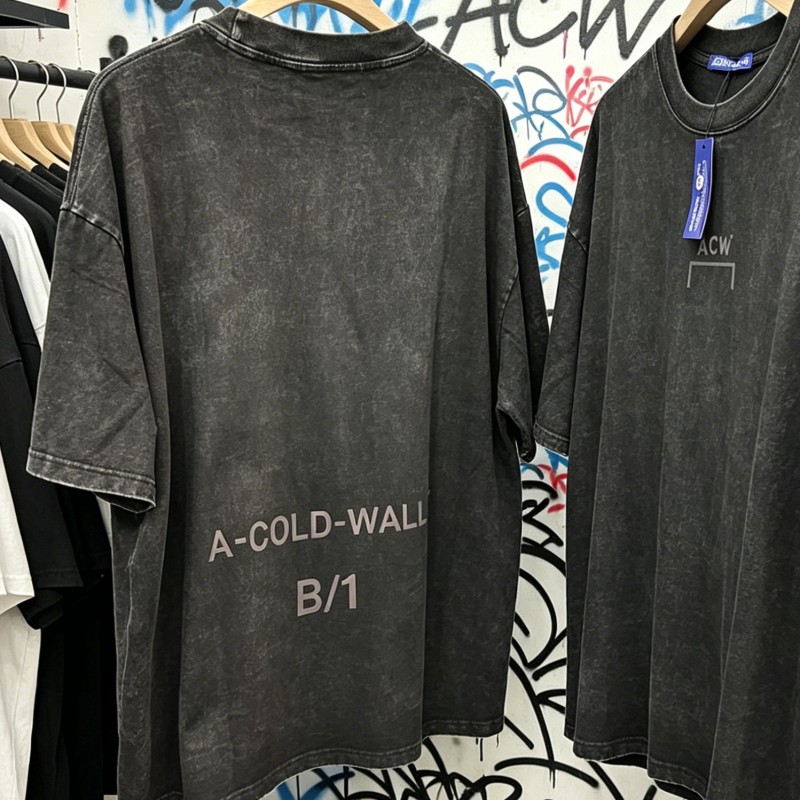 Camisetas ACW de Hip-hop Americano com Fotos Reais, Estilo Industrial Pesado, Gola Redonda, Manga Curta, Unissex, Oversize, Preto Lavado