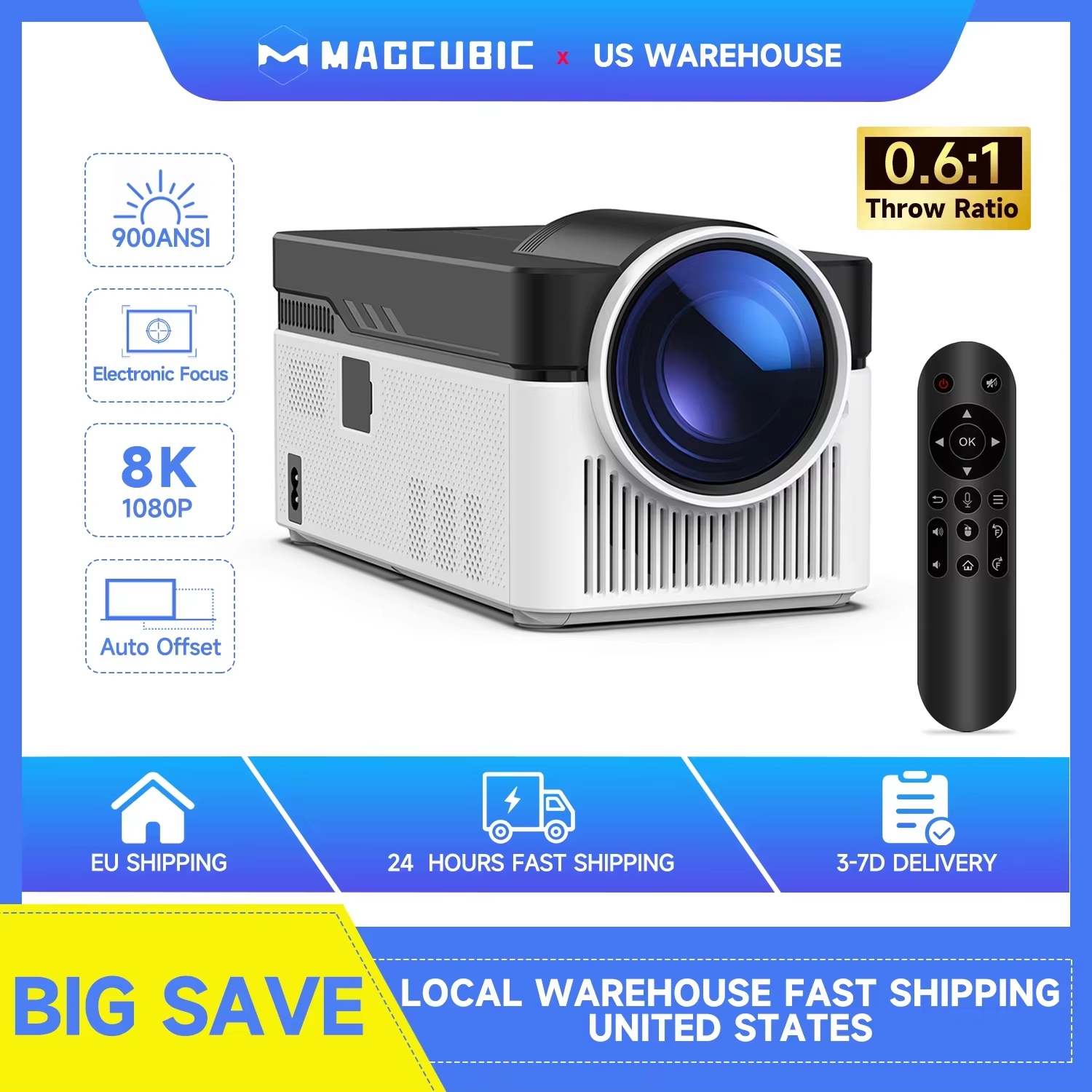 Projecteur Magcubic HY450 à ultra courte focale 900 ANSI 8K 1080P BT5.4 avec mise au point électronique automatique, home cinéma vocal