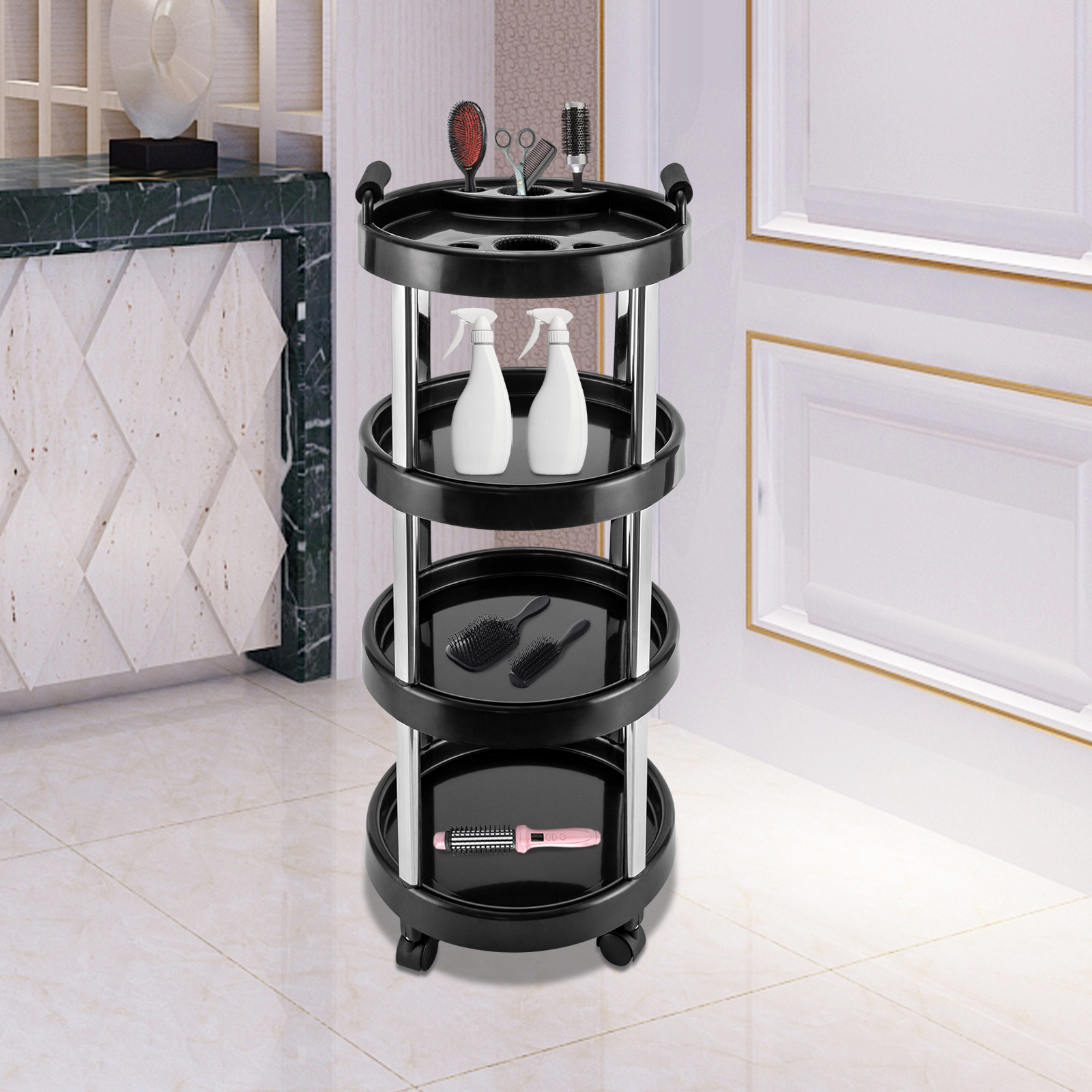 4-laags beweegbare schoonheidssalon trolley rollende kapper kapper haar winkelwagen organisator cosmetica rek opslag
