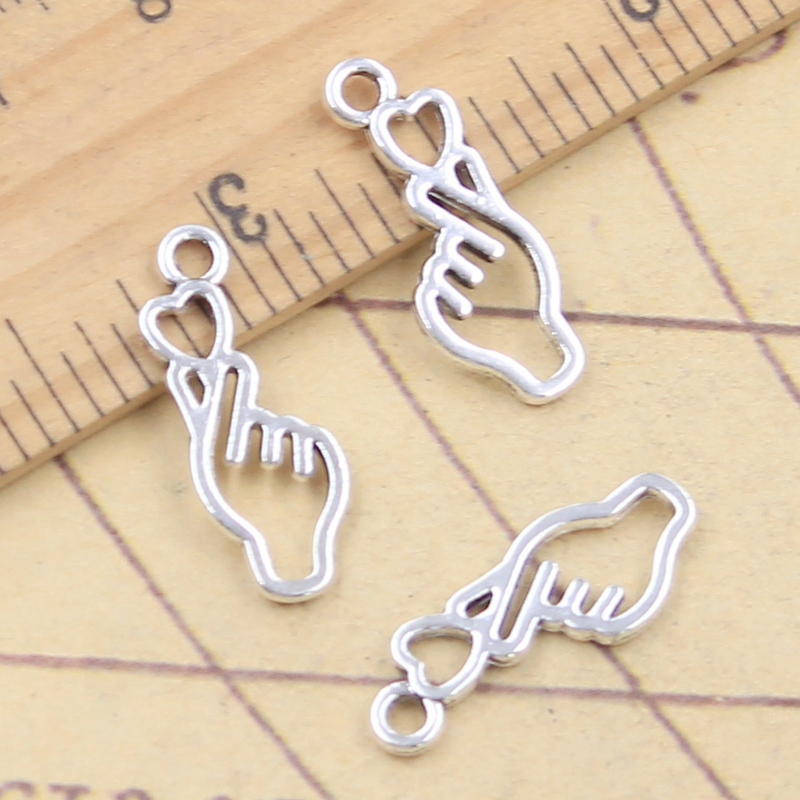 30 Stück Charms Hand Herz Geste Palm 22x8mm Tibetsilber Farbe Anhänger Antik Schmuckherstellung DIY Handarbeit Handwerk