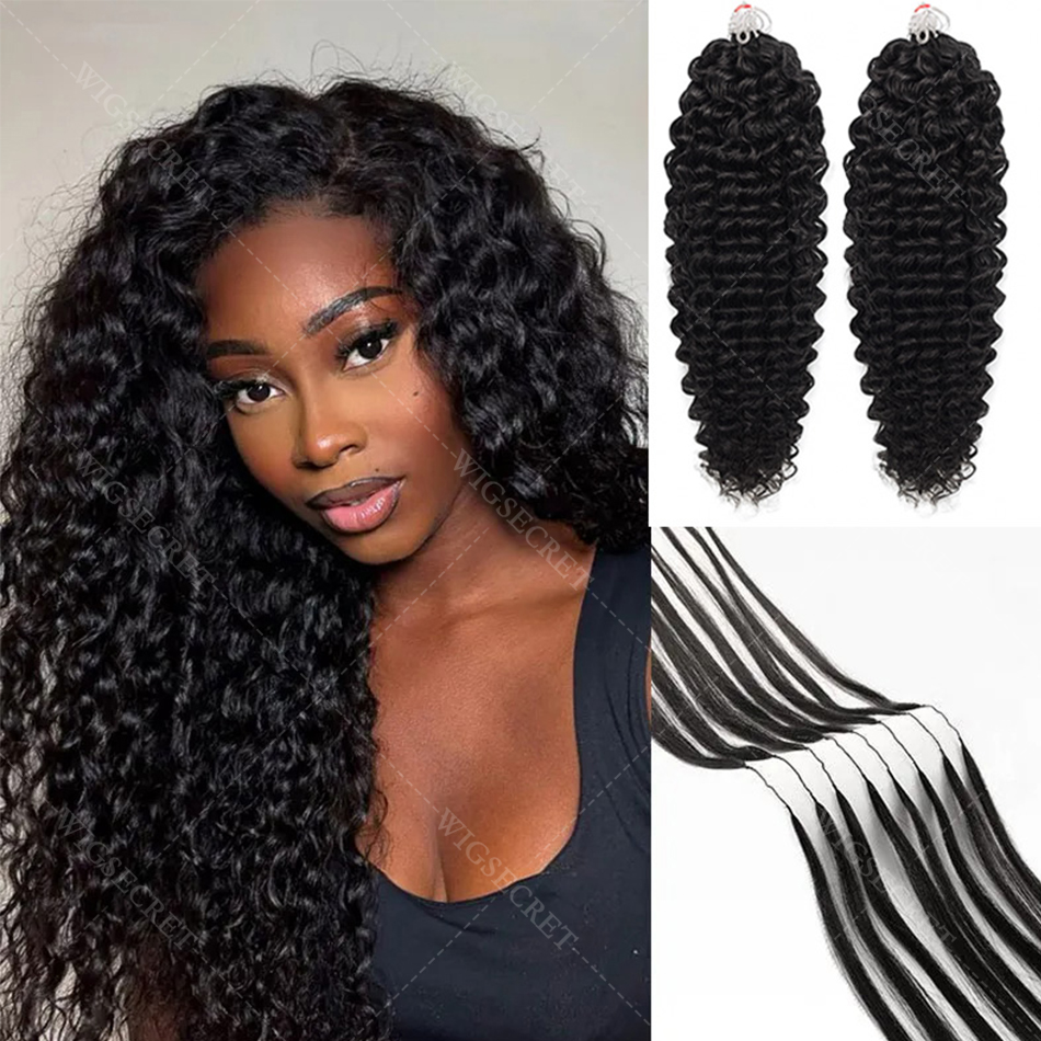 Fasci di capelli umani all'uncinetto a onda profonda Boho Treccia di capelli 100% Remy Pre-separati Piuma Estensioni dei capelli all'uncinetto invisibili per le donne