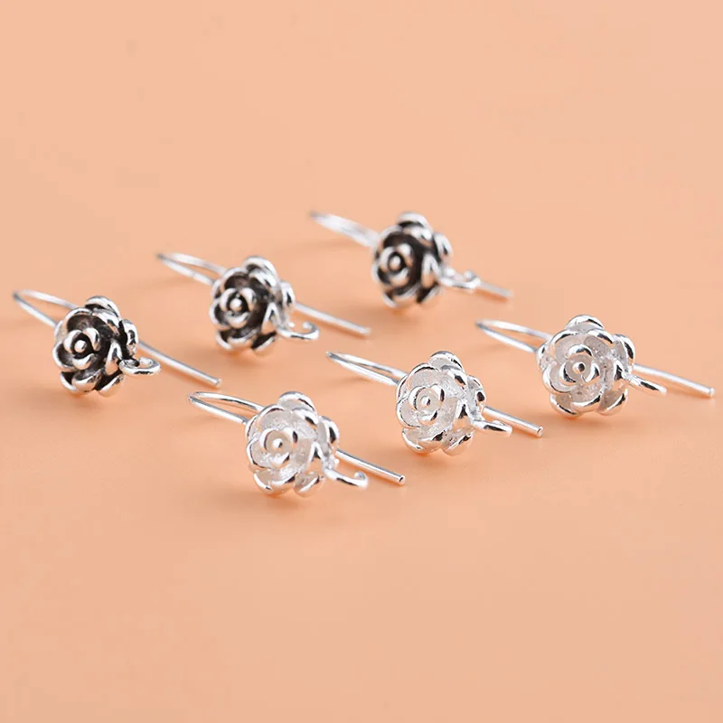 S925 Sterling Silver Thai Silver Earring Accessories Vintage Flower Ear Hook Handmade DIY Ear Earrings Accessories