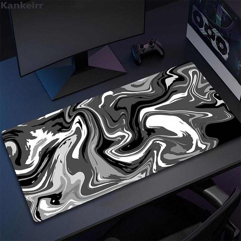 Tapis de souris d'ordinateur Strata liquide accessoire de jeu tapis de souris noir blanc grand tapis de bureau Gamer caoutchouc XXL 50x100 tapis de souris