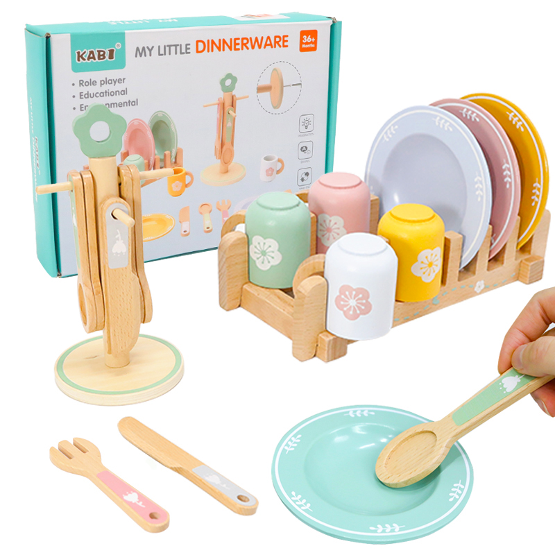Ensemble de jeu de cuisine en bois, assiettes de Simulation Montessori, accessoires de vaisselle, ensemble de jeu de cuisine, jouet pour tout-petits, cadeaux âgés de 3 ans et plus