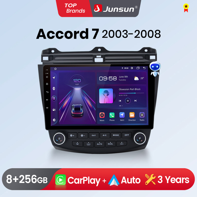 Junsun-reproductor Multimedia con Android y GPS para Honda, autorradio estéreo con CarPlay inalámbrico, Sistema Inteligente, para Honda Accord 7, años 2003 a 2008