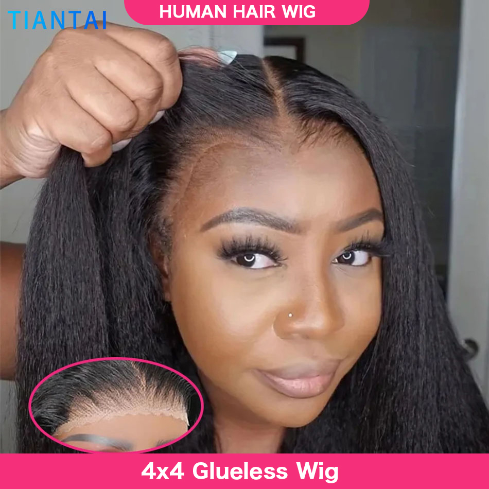 Kinkyตรงผมมนุษย์Wigs 4X4 Gluelessวิกผมผมมนุษย์สวมใส่และGo Gluelessวิกผมบราซิลผมมนุษย์วิกผมลูกไม้ปิดวิกผม