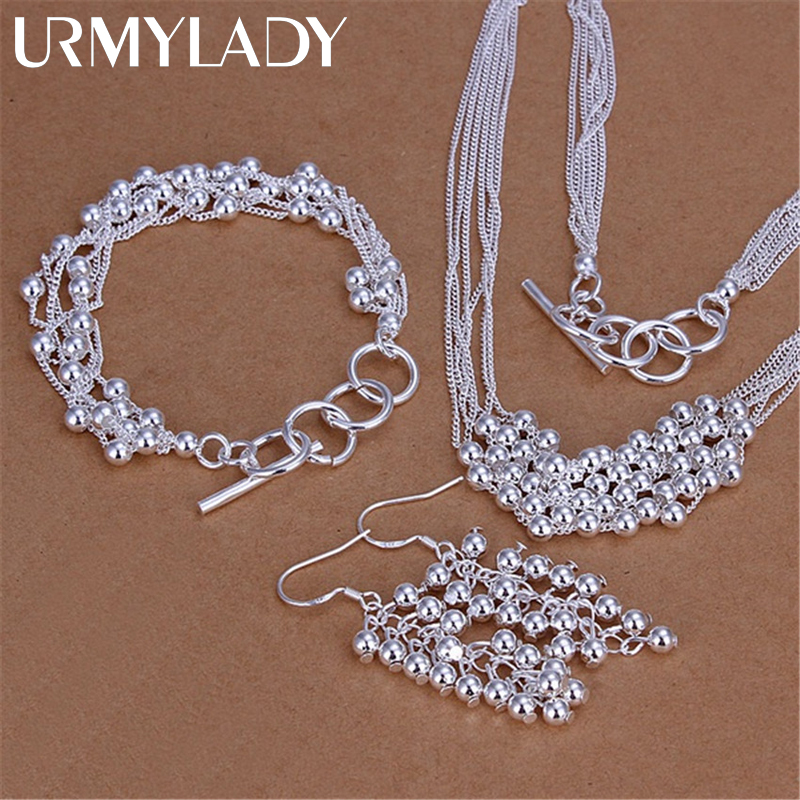 Hot nieuwe 925 Sterling Zilver Druif kralen Armband ketting oorbellen Sieraden set voor vrouwen Fashion Party Kerstcadeaus
