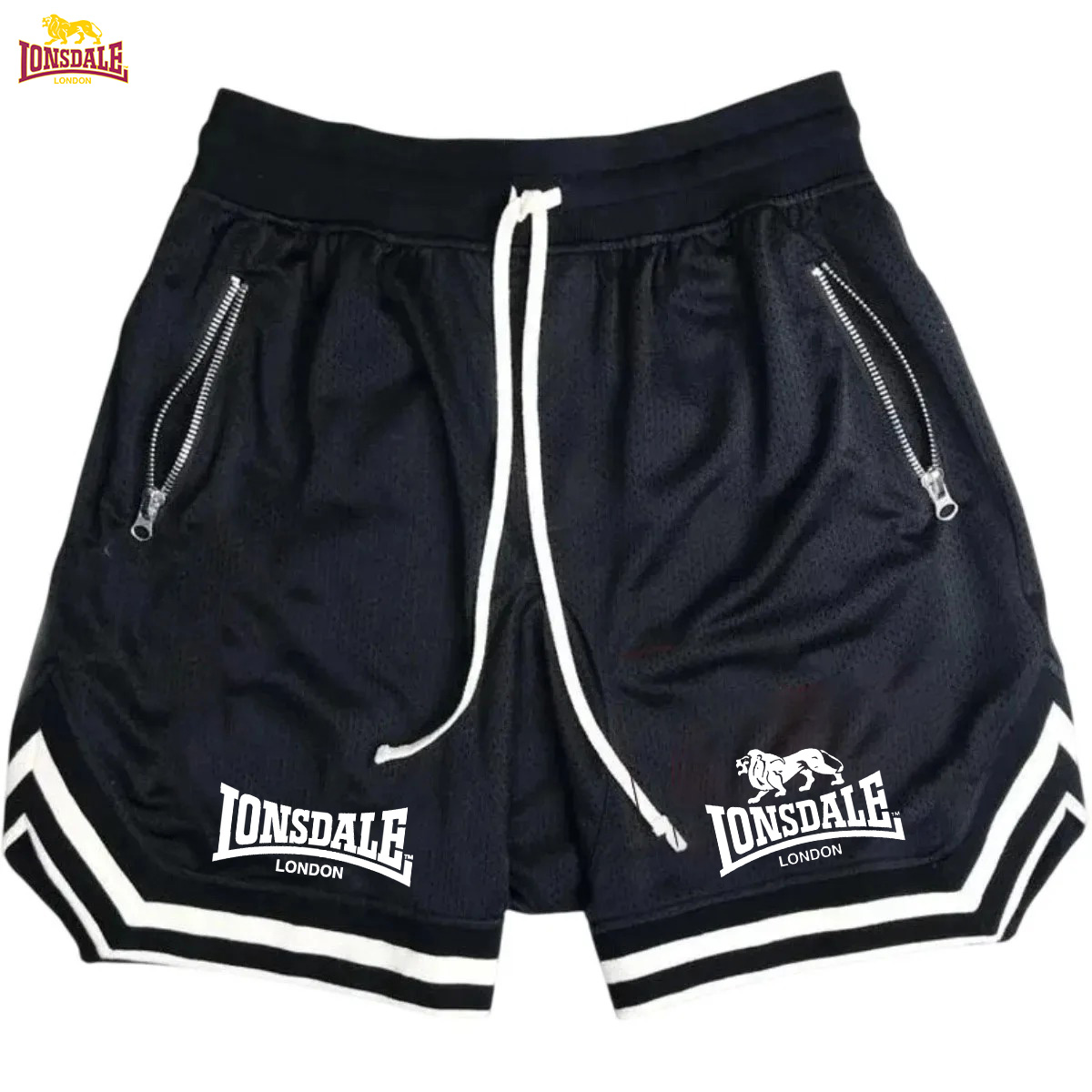 LONSDALE 2026 Neue Basketball-Shorts für Herren, Sportliche Sommer-Freizeitshorts, Locker Sitzend, Atmungsaktiv, Mesh-Stoff, Modischer Hip-Hop-Stil