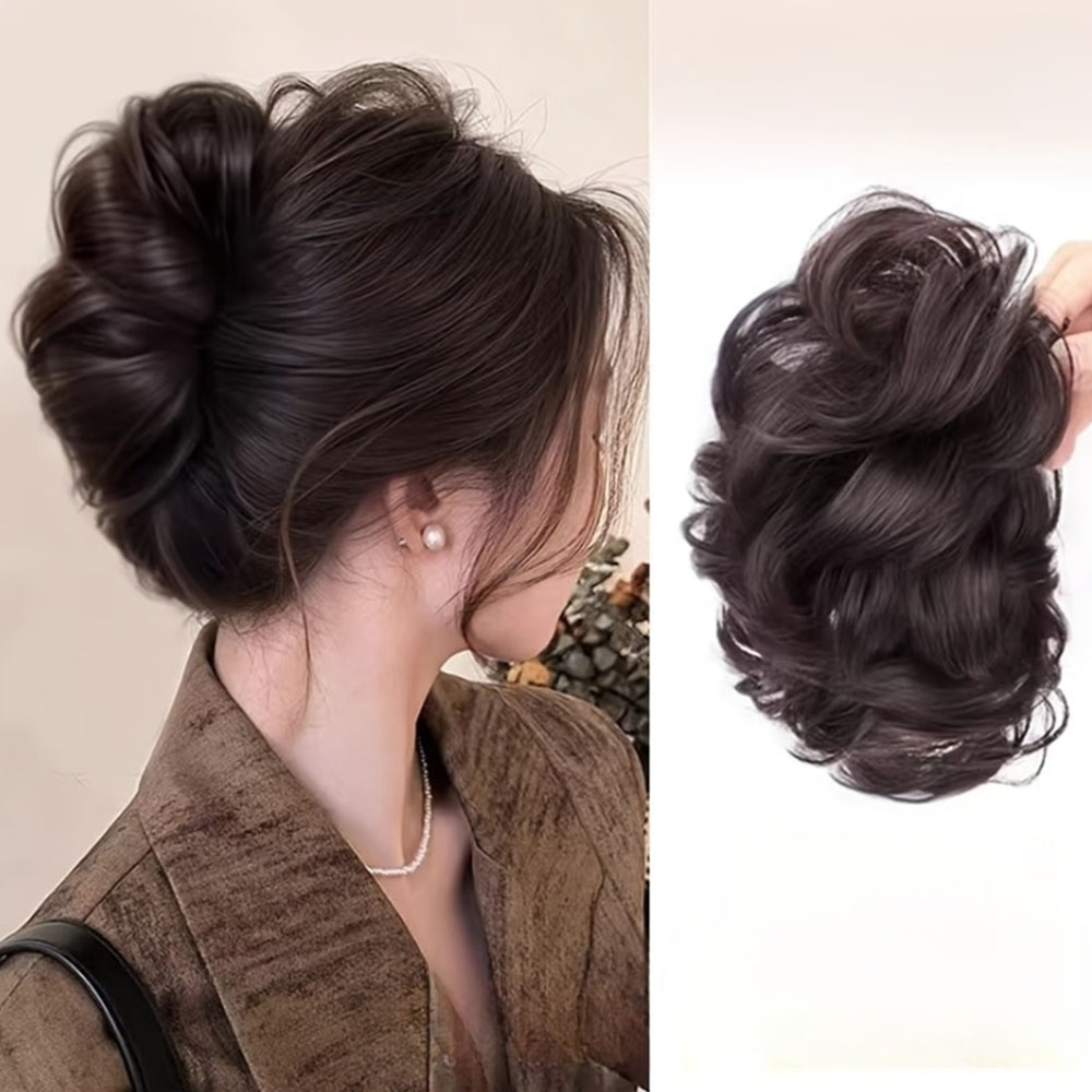 Pinza para el pelo individual para moño - Peluca de fibra sintética, coletero de pelo rizado desordenado, moño floral elegante, accesorio para el cabello de mujer