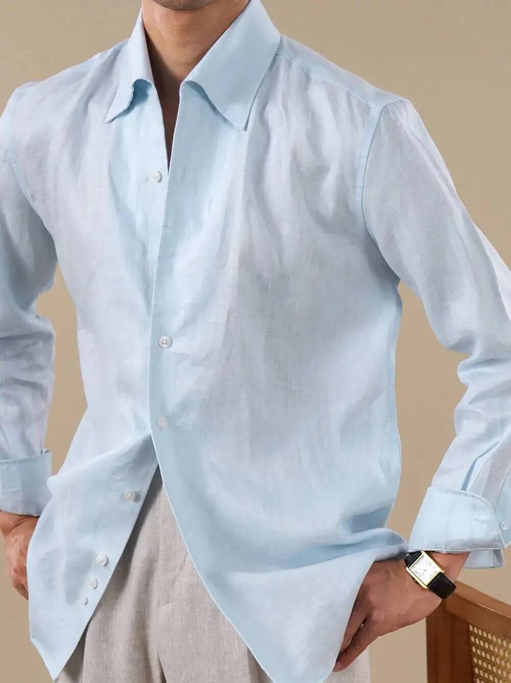 100% Leinen Italienisches Ein-Kragen-Hemd für Herren Atmungsaktives Business-Casual-Hemd Herren Dress Camisa Masculina Social Formelles Herrenhemd