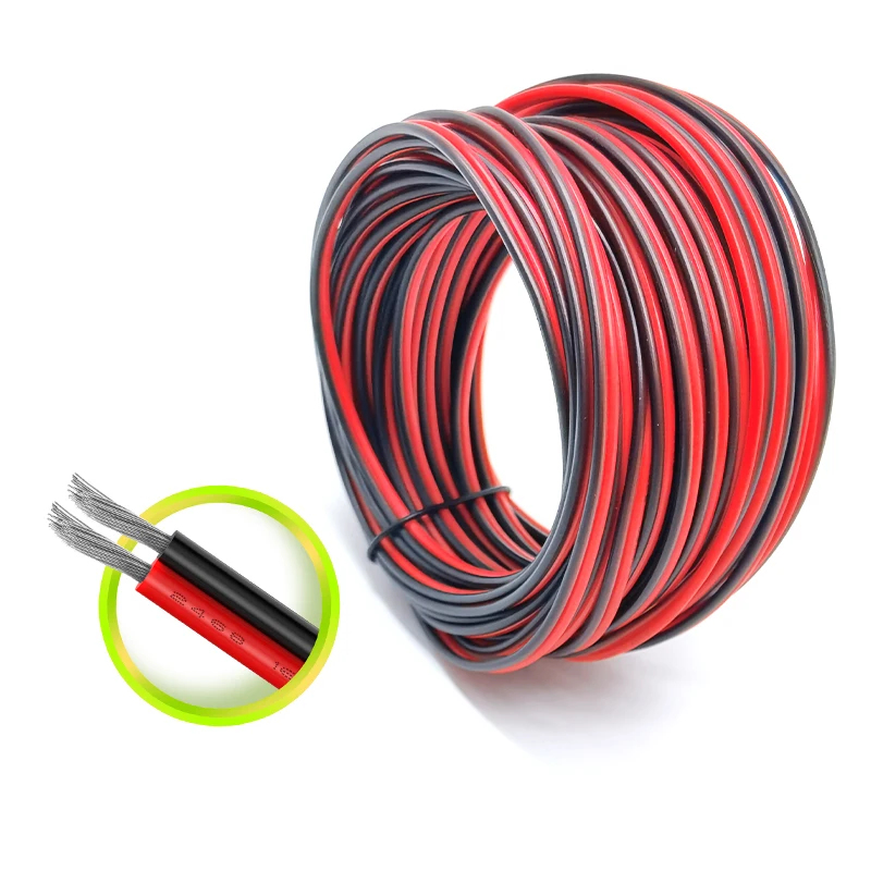 Cable eléctrico rojo y negro de 5/10M, 18/20/22/24/26AWG, Cable para tira de LED, Cable de extensión de cobre estañado de 2 núcleos para iluminación y audio