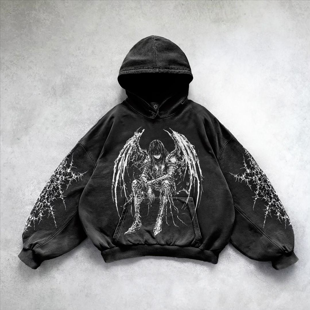 Harajuku Engel Ritter Print Hoodies Frauen y2k Tops übergroße Goth New Goth Streetwear Hoodie Sweatshirt Paare Gothic Kleidung