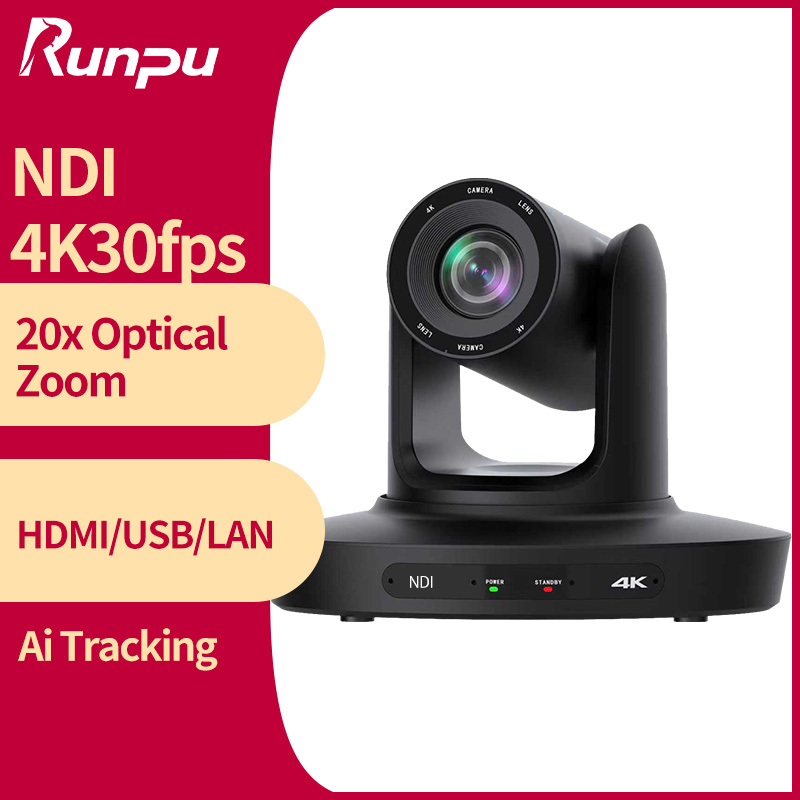 Câmera de Conferência PTZ NDI 4K com Rastreamento Automático por IA, Zoom Óptico 20x, HDMI, USB, IP, para Transmissão ao Vivo em Eventos Corporativos, YouTube e OBS