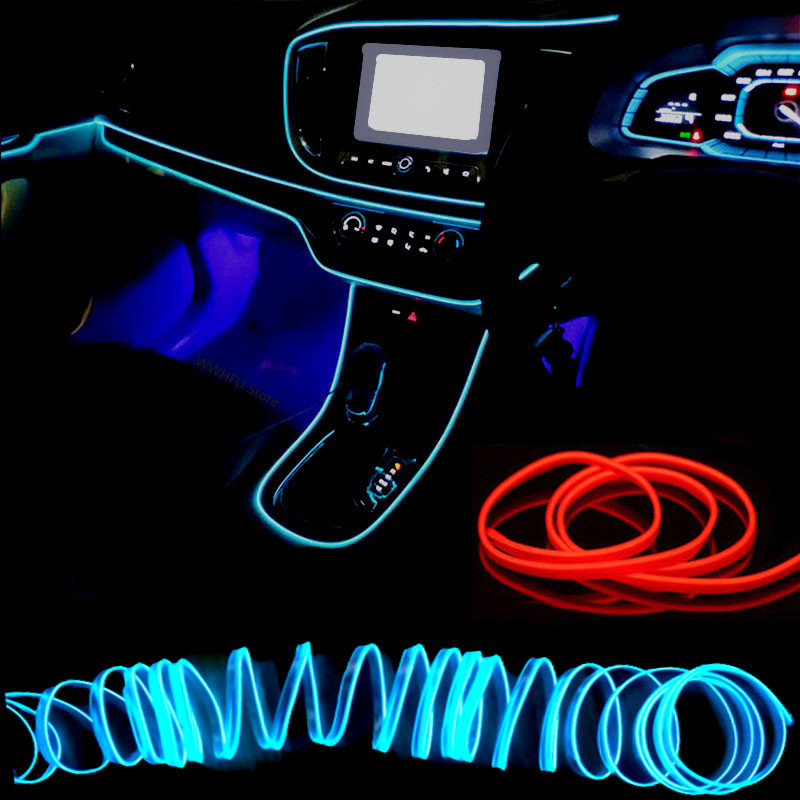 Tira de luces LED de 5m para iluminación de ambiente Interior de coche, tubo de línea de luz fría EL Flexible DIY de 5V con USB, lámpara ambiental de decoración automática