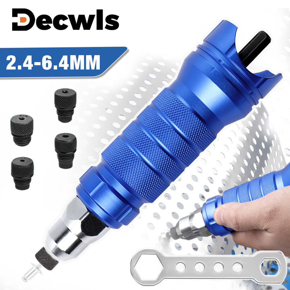 リベットガン、2.4mm 3.2mm 4.0mm 4.8mm 6.4mmプロフェッショナルアルミ合金リベットガン、電動リベットガンコンバーター、家庭用コードレスリベットツール