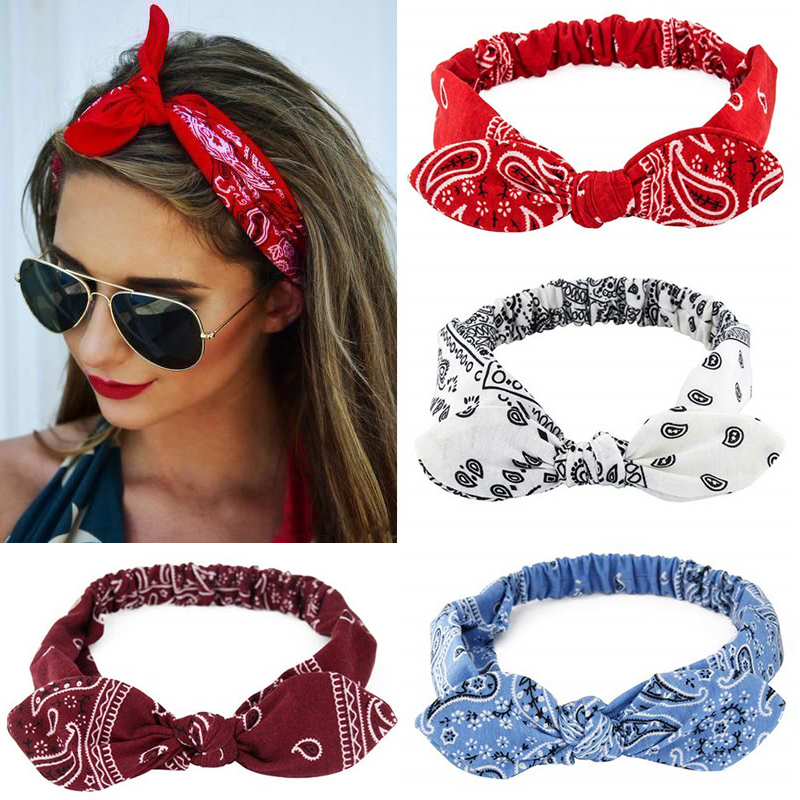 Nowe Boho kobiety miękkie stałe drukuj opaski Vintage krzyżowy węzeł elastyczne opaski do włosów Turban bandany dziewczyny opaski do włosów akcesoria do włosów