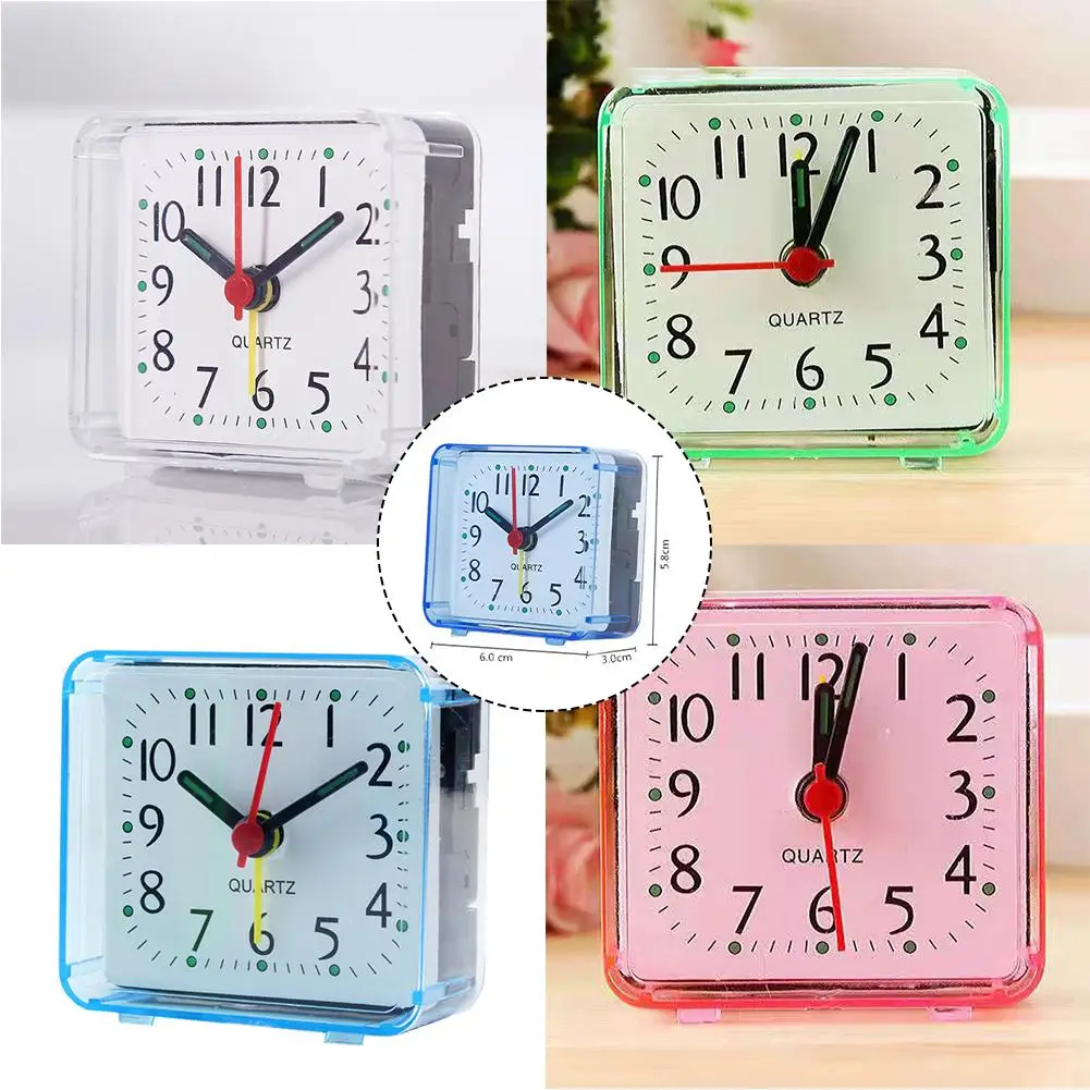 Reloj de mesa cuadrado, despertador pequeño, alarma electrónica para cama, reloj de viaje compacto de cuarzo para niños y estudiantes, alarma de escritorio