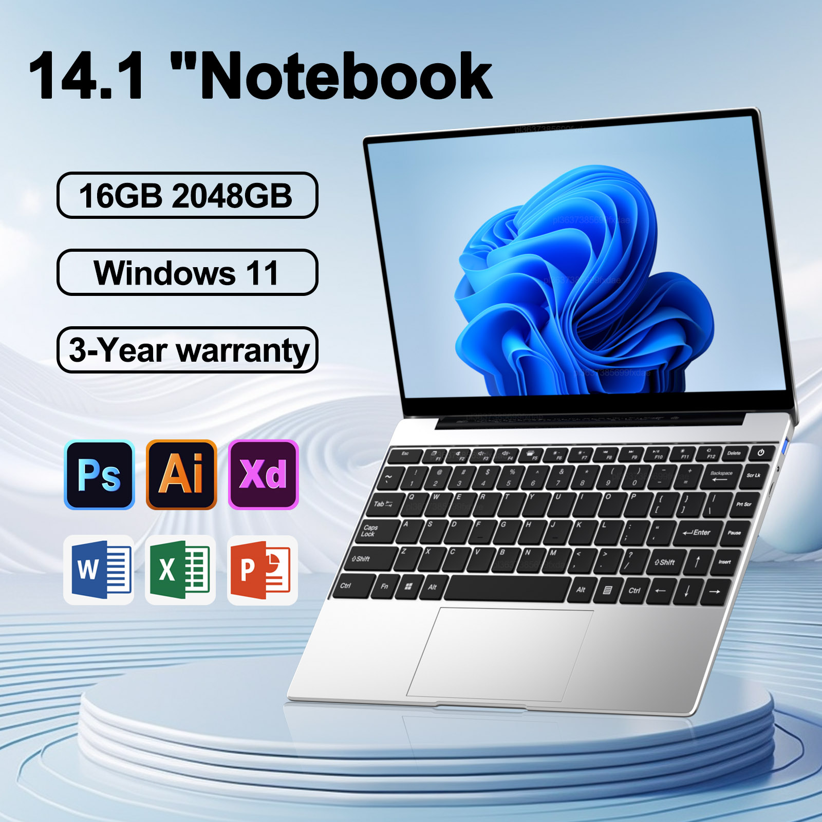 14.1" Ultra Slim Laptop 16GB RAM 2TB SSD Intel N3700 Windows 11 Pro Notebook Gamer 1920*1080  Display Office Study Computer PC