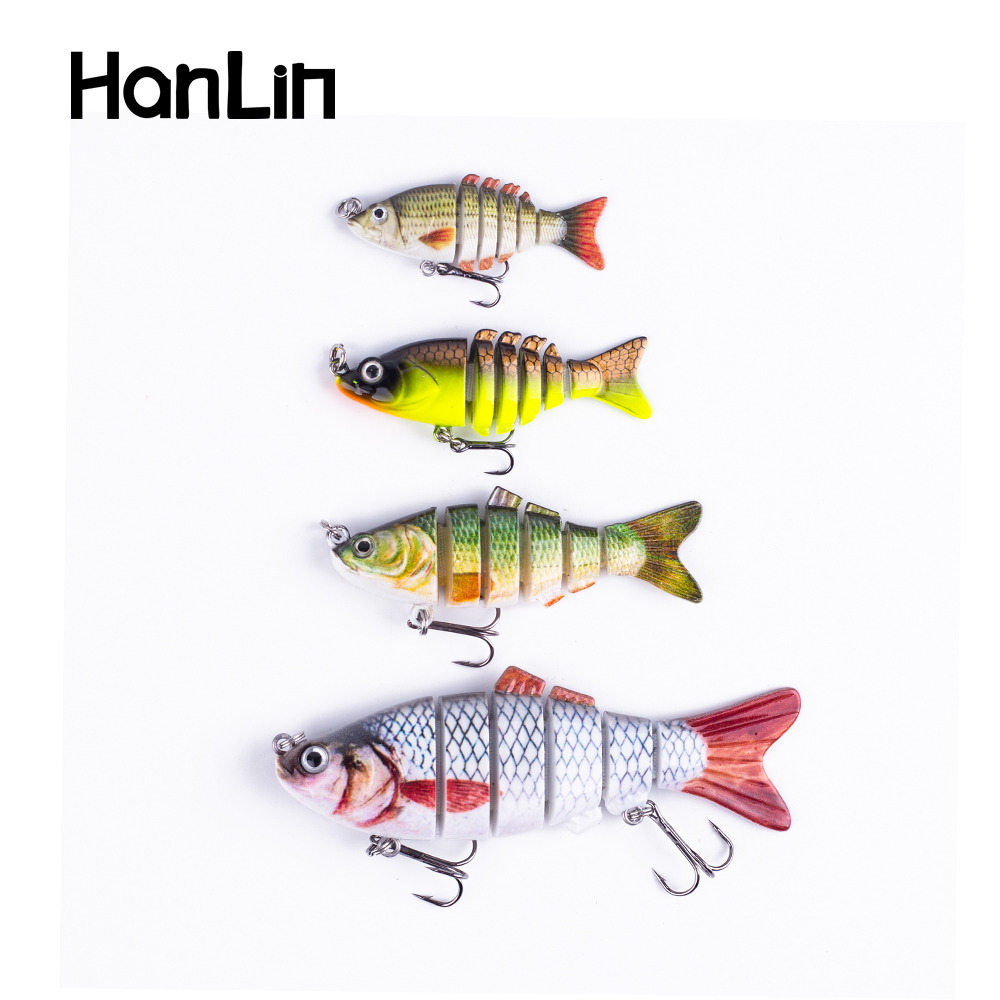 Hanlin Señuelo de Pesca Multiarticulado Mini Swimbait de 5/6/7/8/10cm, Cebo Flexible Biónico Crankbait de Hundimiento para Pesca de Lucio y Lubina